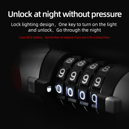 Bicycle Anti-theft 4-digit Code Lock With Light Alloy Core Lightweight Security Lock