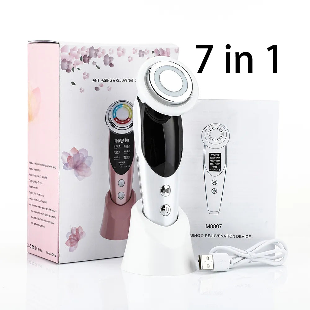 7 in 1 Face Lift Massager RF EMS Microcurrent Skin Rejuvenation Facial Light Mesotherapy Anti Aging Wrinkle Beauty Apparatus